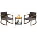 3 Pieces Rattan Rocking Bistro Set Patio Conversation Sets with Coffee Table and Cushions-Off Navy