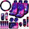 26 Pcs Galaxy Car Accessories Set Car Interior Covers Set Purple Starry Car Seat Cover Steering Wheel Cover Armrest Pad Headrest Seat Belt Cover Handbrake Gear Cover for Women Girl Car Inter