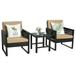 Spaco 3 Pieces Patio Rattan Bistro Cushioned Furniture Set Patio Conversation Sets Garden Conversation Bistro Sets with Coffee Table Comfortable Washable Cushions