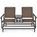 Canddidliike 2-Person Double Rocking Loveseat Outdoor Patio Furniture Set with Mesh Fabric and Center Tempered Glass Table-Brown