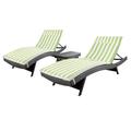 Anthony 3 Piece Outdoor Wicker Lounge with Cushions and Coffee Table Multibrown Green and White Stripe