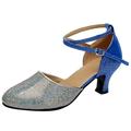 LIANGP Women s Heel Shoes Women s Ballroom Tango Latin Salsa Dancing Shoes Sequins Shoes Social Dance Shoe Ladies Shoes Blue Size 6.5