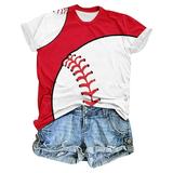 Women s Dressy Casual Tops Vintage Short Sleeve Loose Fit Flowy Tunic Tops Summer Clothes for Teen Girls Basic Tees for Sports Baseball Graphic Tops Round Neck Blouse Fashion 2024 Red T Shirts S