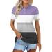 LTTVQM Polo Shirts for Women V Neck Button Down Golf Polos Collared Tops Short Sleeve Color Block Trendy Tops Fashion Summer Blouses Summer Tops Purple S