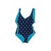 DKNY One Piece Swimsuit: Blue Polka Dots Swimwear - Women's Size 8