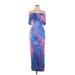 FASHION TO FIGURE Casual Dress: Blue Acid Wash Print Dresses - Women's Size 0X Plus