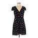 Pink Rose Casual Dress - Wrap: Black Floral Motif Dresses - Women's Size Large