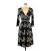 BCBGMAXAZRIA Casual Dress - Wrap: Black Print Dresses - Women's Size Medium