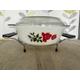 Vintage JAJ Pyrex June rose range casserole dish with carry stand - Vintage swerving dish with red rose pattern