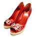 Gucci Shoes | Gucci Patent Leather Horsebit Gg Sandals/Wedges | Color: Orange/Red | Size: 6