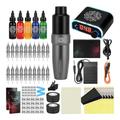 Rotary Tattoo Pen Kit - Complete Set with Aluminum Alloy Pen, Power Supply, Foot Pedal, Ink, Needles, Bandages, Transfer Paper, Practice Skin And Color Cups,Gray