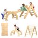 Qifeila Pikler Triangle Set - Montessori Wooden Climbing Gym for Toddlers 1-3 - Indoor Jungle Gym for Kids - 3-Piece Pickler Climbing Set