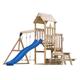 AXI Mette Wooden playhouse complete with 2 swings, picnic table/outdoor play area with swings/sand/blue slide/telescopic| Wooden outdoor playhouse on stilts