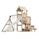 AXI Mette Wooden playhouse complete with 2 swings, picnic table/outdoor play area with swings/sand/white slide/telescopic| Wooden outdoor playhouse on stilts