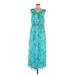 Isaac Mizrahi LIVE! Casual Dress - Maxi V-Neck Sleeveless: Teal Acid Wash Print Dresses - Women's Size 12