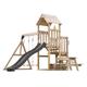 AXI Mette Wooden playhouse complete with 2 swings, picnic table/outdoor play area with swings/sand/grey slide/telescopic| Wooden outdoor playhouse on stilts