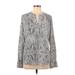 Calvin Klein Long Sleeve Blouse: Gray Animal Print Tops - Women's Size Large