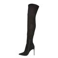 WOkismD Womens Over The Knee Thigh High Boots Stiletto High Heel Stretch Black PU leather Side Zip Pointed Toe Party Knee High Boot dress shoes,2,45