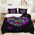 AMCOIN Cat Pattern Duvet Cover, 3-Piece Black Purple Bed Linen Set, Girls Bed Linen, Children's Bed Linen, Soft Microfibre, Exotic Style with Zip (5, 220 x 240 cm / 50 x 75 cm)
