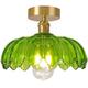 YangRy Glass Ceiling Light Modern Brass Ceiling Pendant Light Fixtures with Green Glass Flower Shade Gold Ceiling for Bedroom Living Dining Room Hallway (Green)