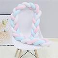PTKG Baby Braided Crib Bumper Knotted Cot Bumpers Bed Braid Pillows Cushion for Room Decor, 100% Cotton Soft Knot Pillow Baby Bed Cushion All Round Braided Protector,pink+white+blue,3.5m