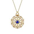 18k Yellow Gold Pendant Necklace, 0.54 carat Sapphire VVS1 Round Flower Luxury Pendant Necklaces for Women Gold