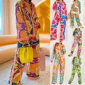 2024 Fashion Print Elegant Sleepwear Set da donna elastico in vita dritto 2 pezzi pigiama Set Casual Chic Youth Vacation Home Suit