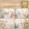 16 fogli formato A5 Retro brillante acquerello fiori e foglie sfondo Vintage Grunge Journal Planning