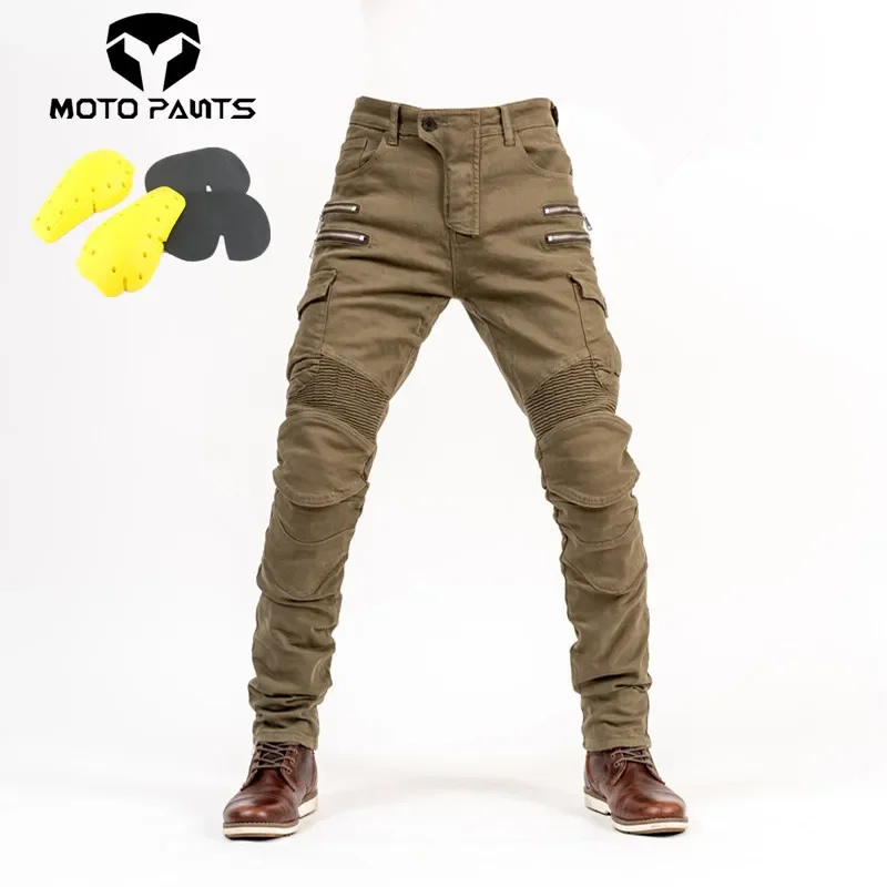 Motorrad-Reitjeans-Hose mit Schutzausrüstung, integrierte, verschleißfeste, feuerfeste Kevlar-Schutzschicht an Hüften und Knien Image