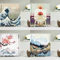 Rideau de douche en tissu polyester imperméable impression 3D de vagues de style japonais paysage