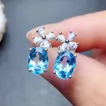 Huretailers-Boucles d'Oreilles Fleur Chic pour Femme Boucles d'Oreilles Cubique Bleu Ciel Bijoux
