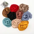 Châle en Satin Uni pour Femme Musulmane Écharpe en Mousseline de Soie Froissée Hijab Solide Long