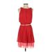 Jessica Howard Casual Dress - Fit & Flare: Red Solid Dresses - Women's Size 6