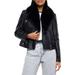 Faux Leather Biker Jacket With Removable Faux Fur Trim