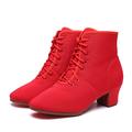 Women's Dance Boots Dance Shoes Performance Outdoor Practice Ankle Boots Lace-up Thick Heel Red