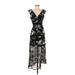 Bardot Casual Dress - High/Low: Black Floral Motif Dresses - Women's Size X-Small