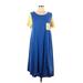 Lularoe Casual Dress - A-Line Crew Neck Short Sleeve: Blue Color Block Dresses - Women's Size Large