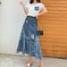 PIKADINGNIS Summer High Waist Long Skirts Woman Vintage Irregular Patchwork Denim Skirt Female Streetwear A-Line Midi Skirts