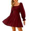 Soighxzc Stretchy Maxi Dress Casual Dress For Women Long Sleeve Midi Dress Solid Color Swing Dress U Neck Mini Dress Party Wedding Dress