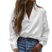 iOPQO cardigan for women Women s Button Down Satin Shirts Long Sleeve Roll Up Boyfriend Style Lapel V Neck Casual Work Blouses Women Shirts White S