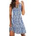 knqrhpse Sundresses for Women Summer Dresses for Women For Women Casual Dress Casual Mini Summer Loose Dress Sleeveless Floral Print V Neck Hollow Out Beach Dress Womens Dresses Blue Dress Xxl