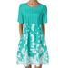 knqrhpse Casual Dresses Summer Dress Midi Dresses for Women Cotton Short Sleeve Crew Neck Pleated Printed Midi Dress With Pockets Casual Going Out Dress Womens Dresses Mint Green Dress S