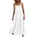 knqrhpse Sundresses for Women For Women Casual Dress Women Summer Casual Loose Dress Spaghetti Strap Beach Cover Up Long Cami Maxi Dresses Womens Dresses White Dress S