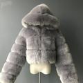 PIKADINGNIS Fashion Hooded Faux Fur Coat Women Winter High Quality Warm Blue Furry Overcoat Elegant Plush Crop Jacket Femme