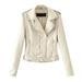 wendunide coats for women Women Ladies Lapel Motor Jacket Coat Zip Biker Short Punk Cropped Tops Womens Fleece Jackets White XXL