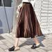 PIKADINGNIS Vintage Velvet Pleated Skirt for Women Spring New Long High Waist Skirts Korean Fashion A-line Midi Skirt Female