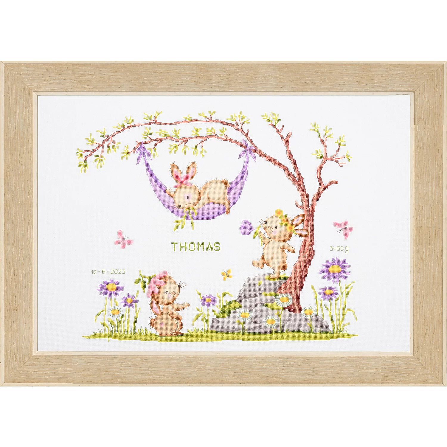 kit broderie naissance "lapins", 45 x 37 cm