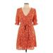 Sienna Sky Casual Dress - Wrap: Orange Floral Motif Dresses - Women's Size Large
