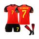 (28(150-160CM)) Belgium 2022/23 Home Jersey De Bruyne #7 Soccer T-Shirt Shorts Kits Football 3-Pieces Sets