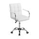 (White) Adjustable Home Office Chair Leather Computer Desk Chair Mid Back Task Chair with Arms and Wheels for Study or Work
